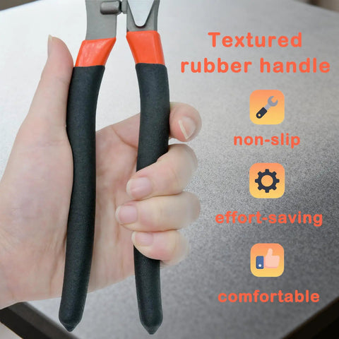 Heavy Duty 10 Inch Cable Cutters Featuring High Leverage Grip For Snipping 4/0 Aluminum And 2/0 Soft Copper Plus 100 Pair Com Cables Rock Solid For Electricians And Shop Guys with textured rubber handle.