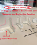 Ultra Clear Silicone Corner Protectors For Baby Proofing T Shaped Furniture Edge Guards With A Rock Solid Grip Four Pack on table.