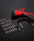 Cordless Electric Screwdriver Kit With Built In LED Light And 31 Pc Bit Set, Rechargeable Battery, assorted bits and flexible shaft