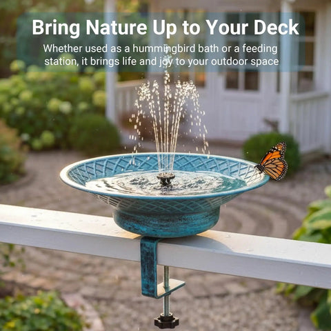 Solar Bird Bath For Deck Railing With Detachable Metal Bowl And 3.5 Inch Clamp, 2 In 1 Outdoor Bird Feeder And Fountain