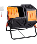Dual Chamber Tumbler Compost Bin 37 Gallon Outdoor Rotating Bin With Sliding Doors And Steel Frame
