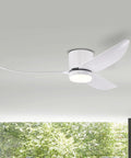 50 Inch Recessed Thin Indoor Ceiling Fan With Lights White 3 Blade Modern Remote DC Silent Motor installed on ceiling