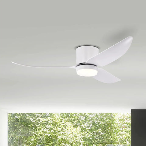50 Inch Recessed Thin Indoor Ceiling Fan With Lights White 3 Blade Modern Remote DC Silent Motor installed on ceiling