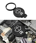 Windshield Washer Fluid Reservoir Cap Replacement For Chevy Buick Cadillac GMC, black plastic cap, top and installed view