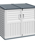 Backyard Resin Storage Shed 34 Cu Ft Waterproof Cabinet With Double Locks Beige Weatherproof Organizer For Trash Cans Garden Tools And Pool Supplies No Shelf Slanted Roof