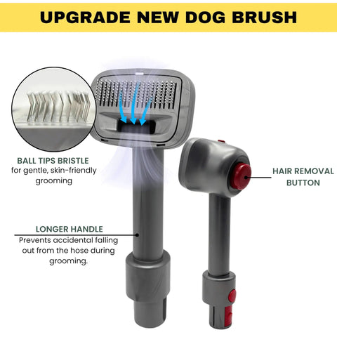Go To Pet Grooming Vacuum Attachment With Extension Hose, showing comb brush with ball tips and quick release button.