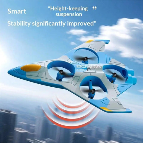 Mini Kids Drone With Altitude Hold And 6 Axis Gyro flying above cityscape with height-keeping suspension and LED lights
