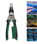 Badafaci 8 In 1 Wire Stripper Voltage Tester Multifunctional Crimping Cutting Pliers Electrical Tool with green rubber grips.