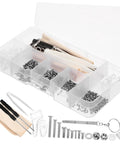 Clear box with compartments containing screws, nose pads, small tools for Eyeglass Repair Kit With Screws And Nose Pads For Quick Glasses Fixes
