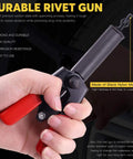 Hand holding rivet gun from Rivet Gun Set With 40 Nylon Blind Rivets In 4 Sizes And 1 Fastener Removal Tool Hand Riveter Kit