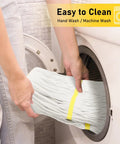 Heavy Duty Wet Mop For Floor Cleaning With Stainless Steel Long Handle And Super Absorbent Cotton Head Commercial Grade Mop being machine washed