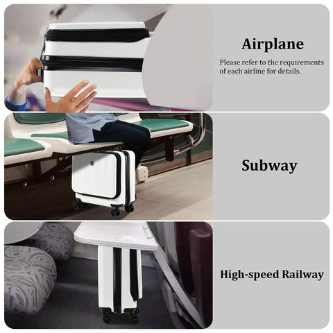 Lightweight 16 Inch Carry On Luggage With Dual Compartments for travel on airplane, subway, high-speed railway, milky white