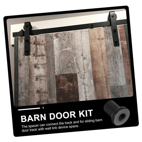 Carbon Steel Sliding Barn Door Track Spacers Kit 4 Pack Durable Wall Mount Connectors installed on barn door track