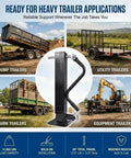 Heavy Duty Weld On Trailer Jack For Utility Trailers With 12000 Lbs Hold, shown in use with various trailer types.