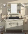 Bathroom vanity setup with a rectangular white vessel sink for above counter porcelain ceramic lavatory 24x14 modern basin.