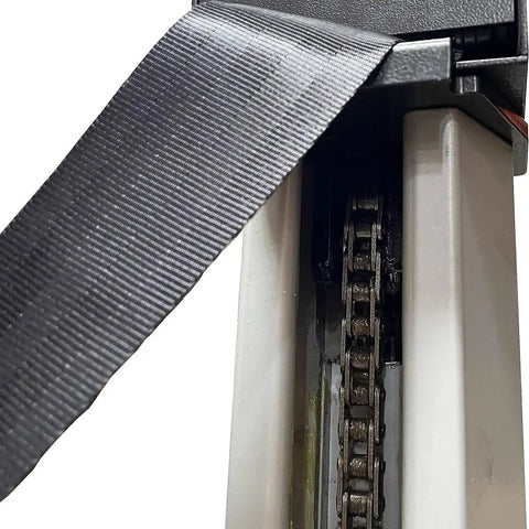 Close-up of Heavy Duty Electric Work Positioner Truck With Remote Control 330 Lb Capacity chain mechanism for smooth operation.