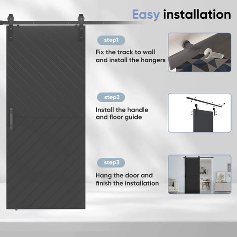 36-Inch By 84-Inch Sliding Barn Door With Modern Style, 6-Foot Hardware Kit Included, installation steps in black finish