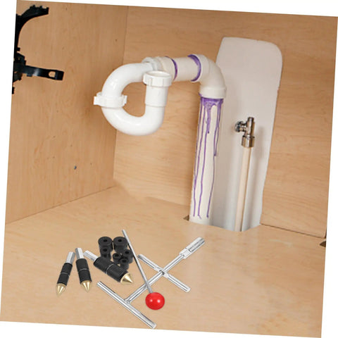 Emergency Water Pipe Repair Kit Grab-And-Go Quick Leak Fix Tool With Stainless Steel Stopper visible near sink
