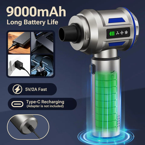 2 In 1 Mini Vacuum Cleaner With Air Duster And Suction Function 27000Pa Brushless Car Vacuum 9000mAh Battery features