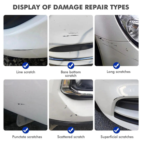 Image showing different types of car scratches: line, bare bottom, long, punctate, scattered, and superficial scratches.