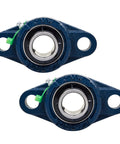 Two Pack Pillow Block Bearing Five Eighths Inch Bore With Self Aligning UCFL202 10 Flange Mount Solid Base Two Bolt Lock Pre Lubricated Ready To Roll For Smooth Operation And Shaft Misalignment Tolerance, two blue flange bearings