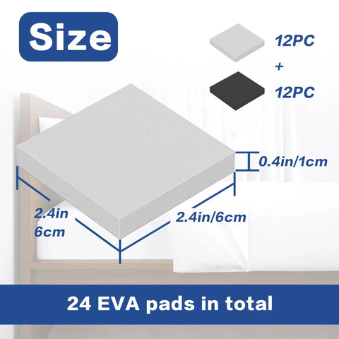 Zero Thump Guarantee This 24 Pcs Eva Foam Headboard Stoppers Kit Packs Heavy Duty Wall Shielding For Bed Frames And Couches Thick Anti Vibration Furniture Pads Keep Things Smooth As Butter In Black White, showing 2.4in square pad dimensions.