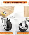 Beefy 2 Inch Swivel Casters Set Of Four With Mirror Finish Chrome Plating And 3/8 Inch 35mm Threaded Stem Quiet Locking Wheels