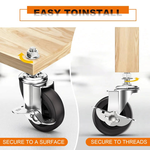 Beefy 2 Inch Swivel Casters Set Of Four With Mirror Finish Chrome Plating And 3/8 Inch 35mm Threaded Stem Quiet Locking Wheels