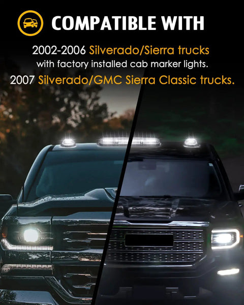 Truck with Three Piece Smoke Lens 30 LED Cab Marker Lights Kit With Wire Pack For Silverado Sierra Trucks 2002 2007 Classic Roof