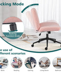 Criss Cross Chair With Wheels Wide Cross Legged Desk Vanity Chair In Teddy Pink Armless Adjustable Swivel Office Seat for home tasks