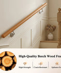 Heavy Duty Beech Wood Stair Handrail 100 Cm Super Grippy Round Safety Grab Bar on indoor stairs with smooth finish