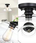 Industrial Semi Flush Mount Ceiling Light With Clear Glass In Black Finish Dope Modern Farmhouse Fixture 10 Inch Close To Ceiling Light