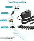 24V 1A DC Power Supply With 10 Tips Plugs, Must Have Universal AC Adapter for Ride On Toys, Massage Guns, LED Strip Lights. Includes power adapter, cord, and 10 tips.