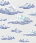 Sky Cloud Wall Decals Kit For Kids Rooms And Nurseries, Peel And Stick Cloud Mural Art with various sized clouds on a wall.