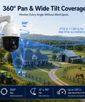 Built Tough 5Mp PoE Plus Auto Tracking Ptz Ip Security Camera Outdoor With Killer 72X Zoom And Smooth Ai Following Pro Dome mounted for 360° view.