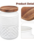 Fire Quality Slick Matte White Glass Storage Jars 2 Pack 1800ML Airtight Wooden Lids with textured design and wooden lid.