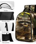 Rock Snack Raccoon Print Backpack Unisex Large Capacity Daypack Made Of Durable Polyester with handle and zippers