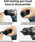 21V Cordless Electric Rivet Nut Gun Kit With Automatic Precision Fastening For M3 To M12 Sizes showing disassembly steps of the self-locking gun head.