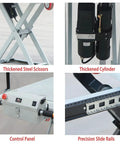 Detailed view of Heavy Duty Electric Scissor Lift Table, 660 Lbs Hydraulic Lifting Cart showcasing thickened steel scissors and control panel.