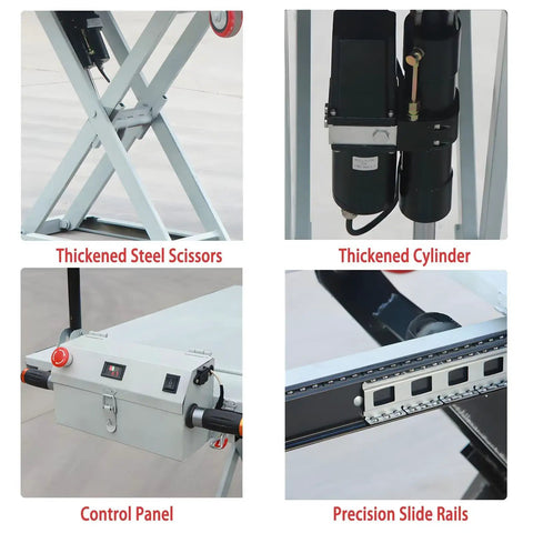 Heavy Duty Electric Scissor Lift Table Cart And 660 Lb Hydraulic Workhorse With One Touch Lift close-up of thickened steel scissors and control panel.