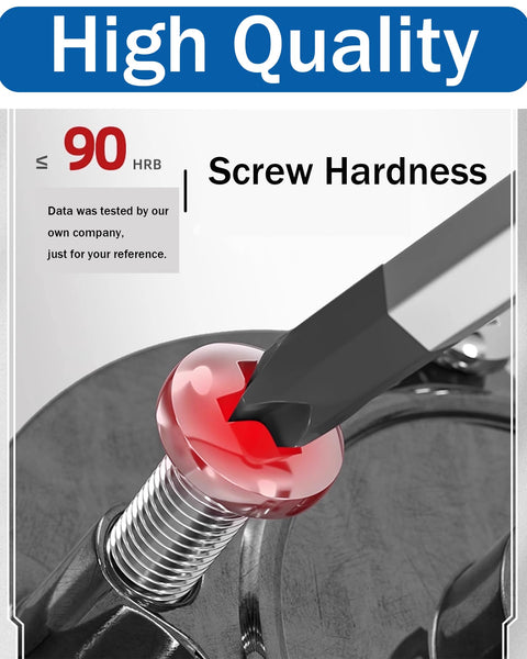 Close-up of screwdriver on M8 TV Mounting Screws Kit With 25mm Spacers, showing screw hardness test, high quality.