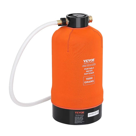 Portable 16,000 Grain RV Water Softener With Three Quarter Inch Brass Fittings And Forty Two Inch Hose For RVs Trailers Boats And On The Go Pressure Washing