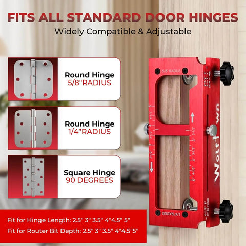 Pro Grade Aluminum Door Hinge Template Kit For Routers, Heavy Duty Hinge Jig With Precise Mortise Template, red, side view