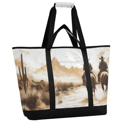 Western Desert Cowboy Style Insulated Cooler Bag With Large Compartment Reusable Thermal Tote For Shopping Picnic Beach Travel And Camping Dope All Day Temperature Control Leak Proof Lunch Box with desert scene.