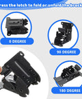 Heavy Duty Folding Brackets With Screws For Tables Beds Cabinets And Workbenches 10 Pack in 0, 90, and 180-degree positions.
