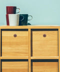 Walnut Brass Cabinet Knobs And Vintage Drawer Pulls on wooden furniture with cups on top, single hole mount visible