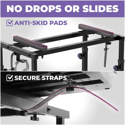 Adjustable Keyboard Stand For 49 54 61 88 Key Pianos And Synths Rolling Studio Desk with anti-skid pads and secure straps