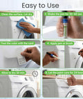 Instructions for using White Appliance Touch Up Paint Kit With Dual Pen And Brush Applicators for home repair on appliances.
