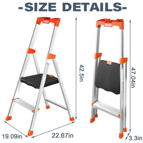 Two Step Ladder With XL Platform For A Rock Solid Stand, Aluminum Lightweight Folding Stool, 330 Lb Weight Rating, No Assembly Required, 47.04in tall