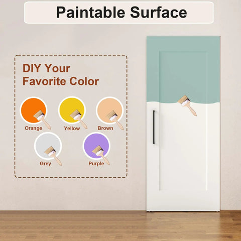 Straight Up Smooth Concealed Sliding Barn Door With Soft Close Hardware Kit Primed Interior Room Divider with paintable surface.
